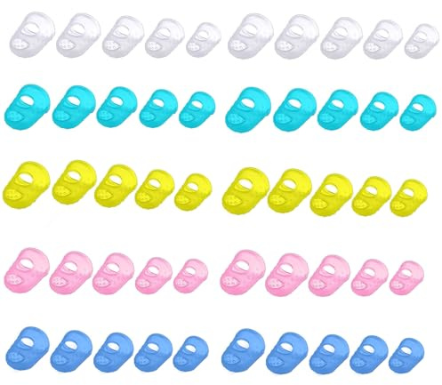 50Pcs Silicone Finger Tips Guard 5 Sizes Silicone Thimble Finger Pads Grip Finger Protector Covers for Paperwork, Cutting, Wax Carving, Guitar Playing