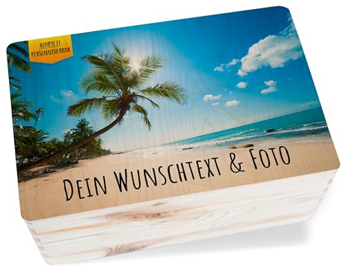 Bild - Urlaub Erinnerungsbox Foto mit Text | Urlaubsbox mit Bildern und Wunschtext | Urlaubsbilder Holzkiste mit Datum - 30 x 20 x 14 - Holz - fotokiste Bilder geschenkbox Photo Reise Box Reisen