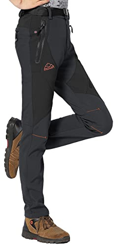 Rdruko Womens Fleece Lined Warm Trousers Thermal Waterproof Windproof Winter Pants for Outdoor Work Camping Hiking Skiing Dark Gray L