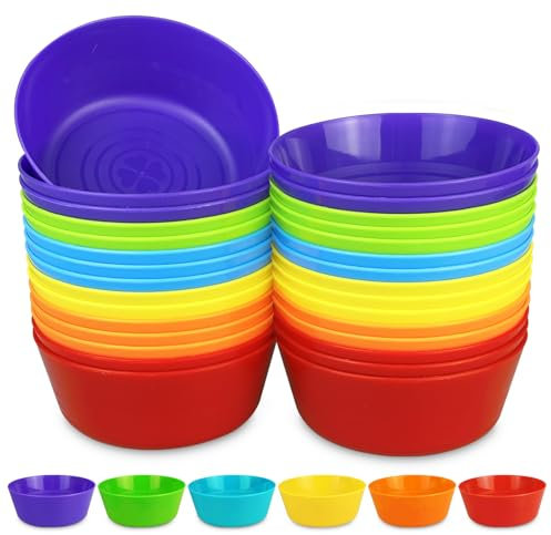 WAIZHIUA 30 cuencos de plástico reutilizables de 300 ml, cuencos de plástico irrompibles para niños, decoración de fiestas, aperitivos, frutas, lavavajillas y microondas (6 colores)