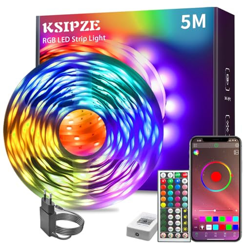 KSIPZE Tira de luces LED RGB de 10 m, con mando a distancia, aplicación Bluetooth, regulable, cambio de color, cinta de luz, sincronización de música, autoadhesiva, para habitaciones y fiestas