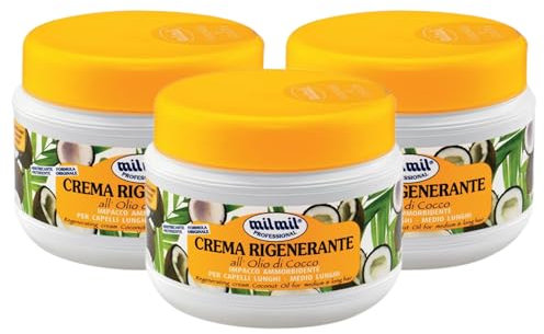 Crema RIGENERANTE, Per Capelli lunghi o Medio Lunghi, All'Olio Di Cocco. Districa e Nutre i Capelli 500ml (3 Barattoli)