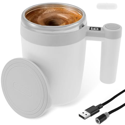 autoagitable USB 400 ml Self Stirring Mug con pantalla de visualización de temperatura Antideslizante Base eléctrica Autoagitadora para Café Té Chocolate Caliente Leche (Blanco)