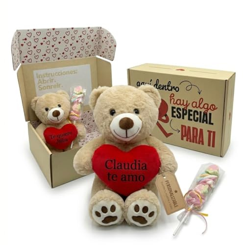 Peluchilandia Peluche Personalizado en Cajita Decorada Regalo Original Personalizado para Mujer y Hombre | Regalos para Amigas (Beige)