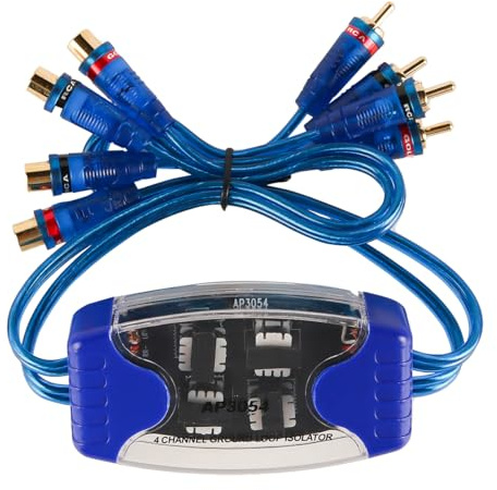 Laroal Filtro antirumore Audio RCA a 4 canali, isolatore di Loop di Terra, isolatore di Rumore Audio per Auto da 50 W per sistemi Audio per Auto con Amplificatore e Altoparlante (65 cm)