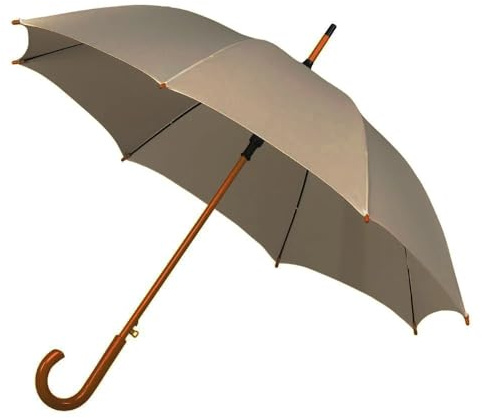 Jollybrolly Beige Walking Umbrella – Wooden Walking Stick Umbrella, Crook Handle, Large Canopy for Sun Protection, Windrpoof, Waterproof, Long Stick Gents Umbrella