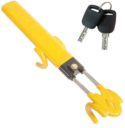 Antivol Voiture, Canne Antivol Haute Sécurité, Double Barre Anti-Rayures, Barre Bloque Volant pour La Caravane, SUV, Fourgon, Voiture - avec 2 Clés (Jaune)
