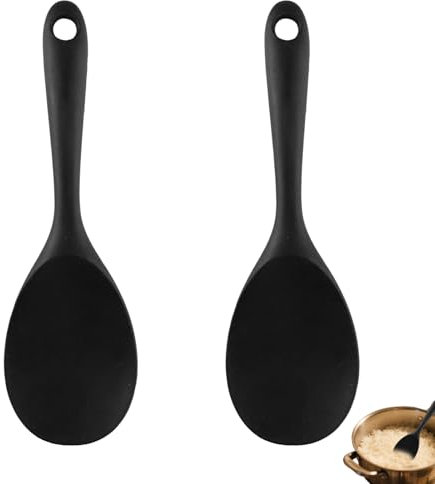 2PCS Cucchiaio Da Portata, Cucchiaio Da Cucina Cucchiaio Da Riso In Silicone, Nero, Cucchiaio Per Riso, Purè, Sushi Cucchiaio Cucina Per Cibi Appiccicosi Mestoli Cucina Silicone