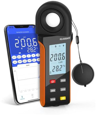 Luxómetro Portátil, Luxómetro de alto rendimiento con aplicación móvil Versátil, preciso y con numerosas funciones for medición y análisis de luz profesionales,Precisión Reacciones Rápidas(BT-5000APP