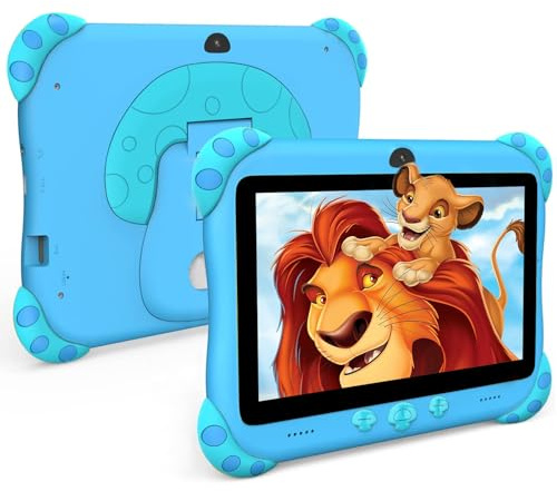 Ascrecem Kids Tablet Android 7 inch Childrens Tablet for Kids with WiFi Dual Camera Parental Control 32GB ROM 128 GB Expand Toddler Tablets with Kid Software Educational Games Ages 3 to 7 Years (Blue)