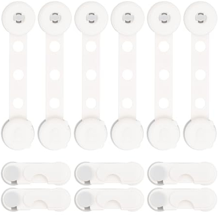 Daelesr 12 PCS Blocca Cassetti Bambini, Chiudi Ferma Cassetti Sicurezza, 6 Lunghi + 6 Corti, Chiusure Sicurezza per Armadietto Armadio Credenza Sportelli Frigorifero Finestre Forni, Adesivo Forte