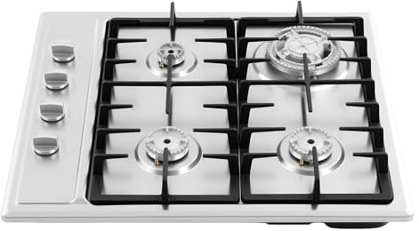 Placa de cocción de gas con 4 luces empotrables, 59 x 51 cm, inox, encendido seguro, ahorro de energía, para gas natural