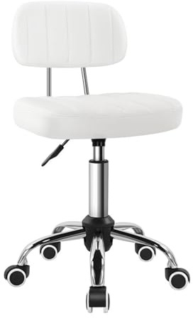 Fyrkantig snurrpall på hjul Perfekt for verkstad Massage Höjdjusterbar och kostnadseffektiv rullpall med ryggstöd(White)
