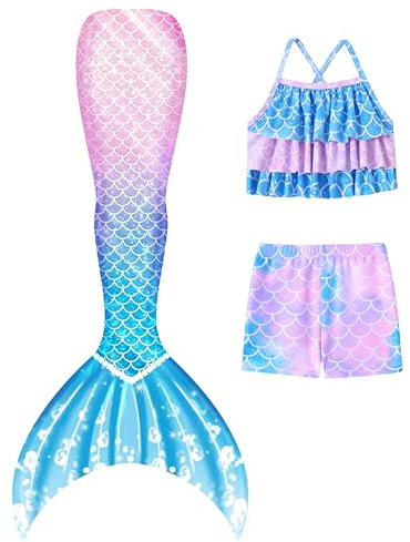 Dtiaagto Maillot de Bain Sirène pour Filles, Tenue de Déguisement pour Fêtes et Séances Photo, Maillot de Bain Brillante 9-10 Ans