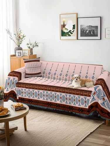 Farmhouse Boho Sofa Cover Blanket Couch Covers for Armchair Cushion,Couch Sofa Silpcover with Tassel,Retro Ethnic Traditional Patterned Living Room Bedroom Throw Towel Blanket Covers XX-L 71x150