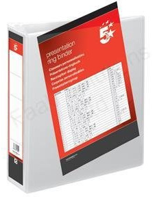 5 Star A4 Ring Binder Presentation Folder 4 D-Ring 65mm White (Pack of 10)