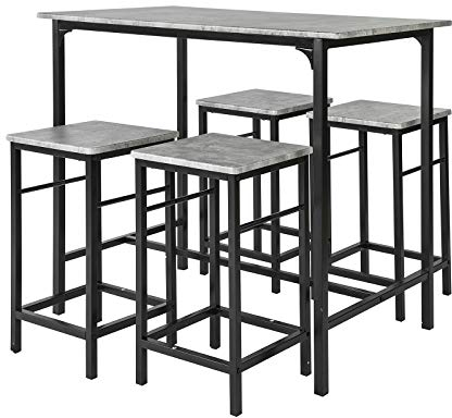 SoBuy Essgruppe Esstisch Set 5-teilig Bartisch mit 4 Stühlen, platzsparendes Küchentisch Set für Esszimmer Balkon Garten Kompakt & Modern für kleine Räume Grau OGT11-HG