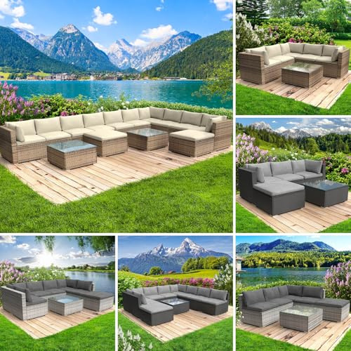 BRAST Gartenmöbel Lounge Set XXL | 8-12 Personen viele Modelle & Farben | inkl. extra Dicke Kissen | Outdoor Loungemöbel Sitzgruppe Essgruppe Garnitur | Dreams Braun