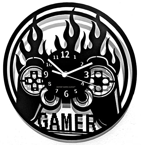 Instant Karma Clocks | Gamer Design Wanduhr für Videospiel-Fans mit Controller-Motiv | Geräuschlosem Quarzwerk | Geschenkidee für Küche, Schlafzimmer, Wohnzimmer