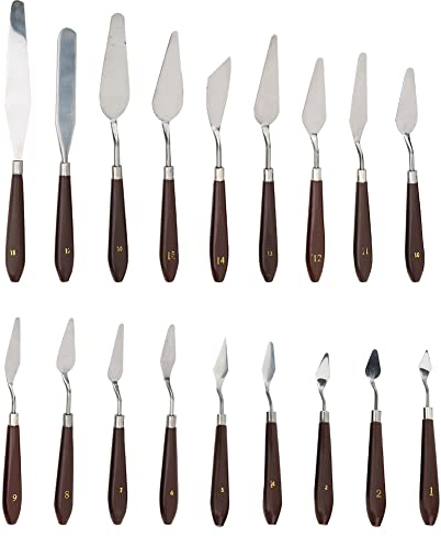 Set di Spatole da 18 Pezzi Set di Spatole in Acciaio Inossidabile Coltello da Tavolo con Manico in Legno Pittura Ad Olio per Pittura Acrilica su Tela(18 pollici) Painting Tools
