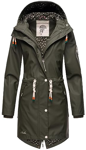 Navahoo Damen Übergangsjacke Regenmantel wasserdicht lang mit Kapuze Tropical Stormoo Oliv Gr. M