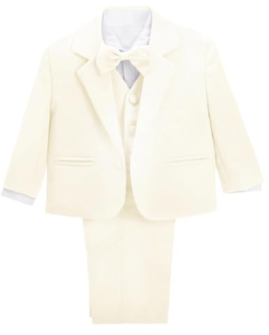 Lito Angels Liten Pojkar Formell Klänning Kostym Bröllopsoutfit Kläder, 5 Stycken Set (Blazer, Skjorta, Väst, Byxor, Fluga) Ålder 3 år, Elfenben, 057