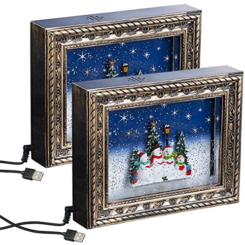 infactory Deko-Bilderrahmen: 2er-Set Weihnachts-Bilderrahmen mit LEDs, Schneewirbel, Musik und Time (3D-Bilder, Musikbild, Weihnachtsbeleuchtung)
