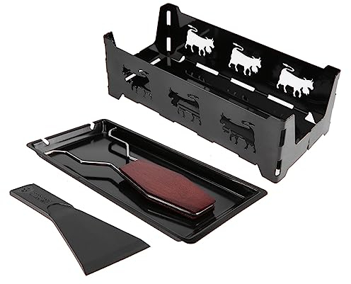 Cheese Melter Raclette Grill,Cheese Melting Pan with Silicone Spatula Non Stick Mini Rotaster Baking Tray Stove Set Black