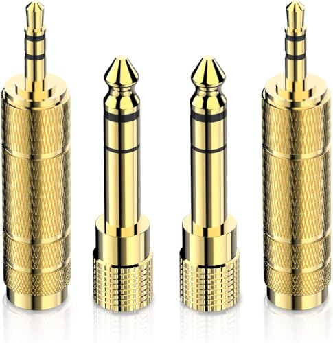DigitConvert Headphone Adapter 6.35mm (1/4 Inch) Male to 3.5mm (1/8 Inch) Female and 3.5 mm Male Plug to 6.35 mm Female Jack, Audio Stereo TRS Converter Adapters (4 -Pack Gold Plated)
