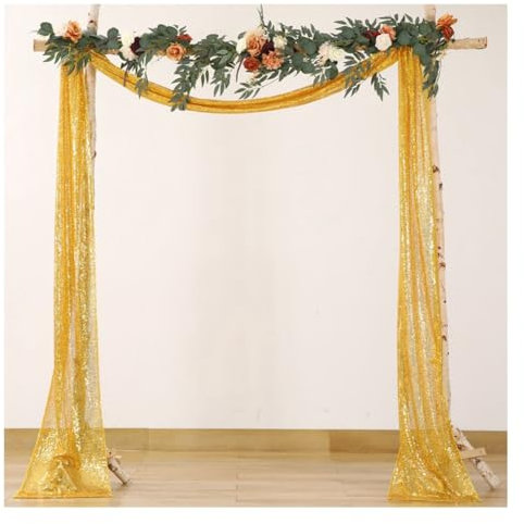 Rockreyoa Bröllopsbåge draperat tyg hängande bröllop gardin paljetter bakgrund grind frihandsdekoration fotografi bakgrund för bröllop jul ceremoni party scen guld 30 x 600 cm