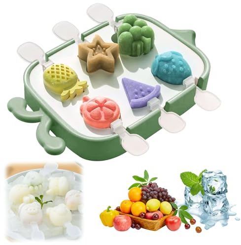Stampi per Gelato Stampo in Silicone Ghiaccioli Senza BPA Stampo per Gelato Formaggio Stampo per Gelato Alla Frutta Carino 6 Fori con Coperchio, 6 Bastoncini per Gelato per Fare Gelato