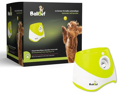 Climsom Lanzador Automático de Pelotas para Perros Ballouf Juguete Interactivo con 6 Pelotas - Batería Recargable 5h - 3 Distancias Ajustables - Idea