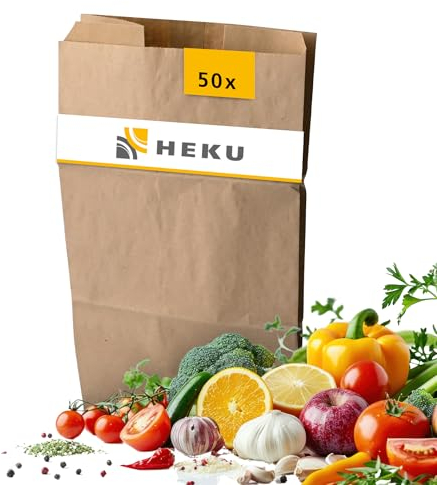 HEKU Müllbeutel Biomüllbeutel 50 Stück 10l Papier - Bio Müllbeutel aus stabilem Kraftpapier nassfest - kompostierbare Müllbeutel Biomüll plastikfrei