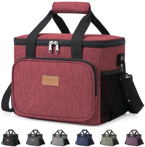 Lifewit Sac Isotherme Repas 15L(24 Canette), Lunch Box Isothermes Femme et Homme, Glaciere Souple Trousse Isotherm pour Cuisine, Travail, Pique Nique, Plage, Bordeaux