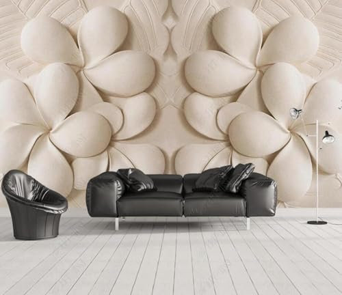 XLMING Effet Grès Gaufré Fleurs Blanches 3D Papier Peint Décoration Manger Intérieure Salon Canapé Chambre Fond TV Mur-150cm×105cm
