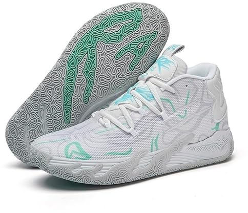Baskets de basket-ball unisexes, chaussures de sport respirantes avec design multicolore assorti, traction dynamique, confort tout au long de la journée for les terrains intérieurs/extérieurs(White,40