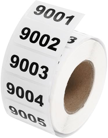 QUARKZMAN 1 Rollo De Etiquetas De Números De Inventario, 9001-10000 Etiquetas Numeradas Consecutivas Autoadhesivas Impermeables Para Clasificación De Almacenamiento (1.6x0.8 Pulgadas)