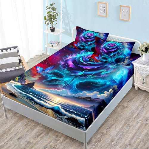 Spannbettlaken 180x200cm Türkise Roseninsekten Betttuch Bettlaken 180x200 Polyester Spannbetttuch Bettbezug 180 x 200 Atmungsaktiv Bed Linen Knitterfrei Bettbezug 30cm Tiefe Matratzenbezug