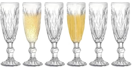 Champagnerflöten-Set, 6er-Set Vintage-Glas-Champagnergläser, transparente Weingläser, perfekt für Hochzeiten, Gartenpartys, Geburtstage, Picknicks und besondere Anlässe