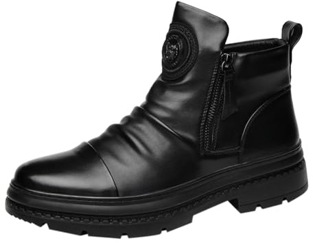 Chaussures à enfiler en cuir pour homme - Chaussures d'extérieur avec fermeture éclair - Chaussures d'hiver montantes - Couleur unie - Chaussures d'entraînement classiques confortables pour homme
