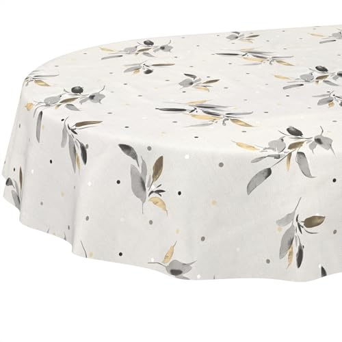 Vaxduk bordsduk tvättbar lättvårdad vattenavvisande lotuseffekt trädgårdsbordsduk silverblad oval 200 x 140 cm skärkant