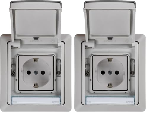 SIMON - Base de Enchufe Exterior, Estanco Toma Schuko, Serie Simon 44 Aqua, 250V 16A, Enchufe Superficie Pared, Fácil de Instalar, Embornamiento a Tornillo, Incluye Caja, Tapa y Mecanismo, Color Gris