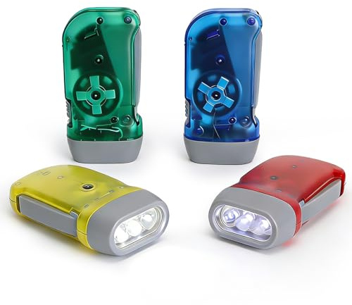 HENGBIRD Torcia Dinamo Sopravvivenza a Manovella – Set 4 Torcia LED Senza Batterie, Torcia Emergenza Dinamo Portatile per Campeggio, Escursionismo e Kit Emergenza