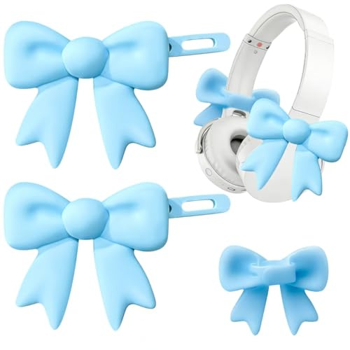 Fiwochic 2 Pack Pink 3D Bow Headphone Accessories, Cute Coquettish Headphone Decor Attachment for Gamers, Streamers, Women & Girls - Perfect Christmas, Birthday Gift for Her (Blue)