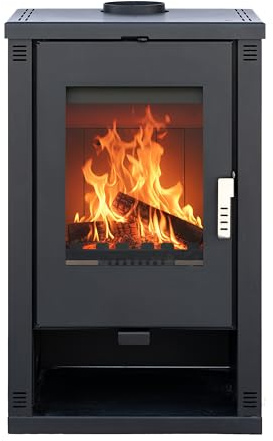ALAZ Mouse K10M Kaminofen 10 kW – Schwarz | Holzofen mit Schamott-Brennkammer & großem Sichtfenster | Für Holzscheite bis 50 cm | Energieeffizienzklasse A+