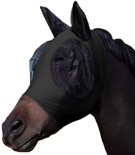 EBHO Masque Anti Mouche Cheval Noir, Taille Unique 45x37x2cm, Respirant Bonnet Anti Mouche Cheval Pour La Plupart Des Chevaux