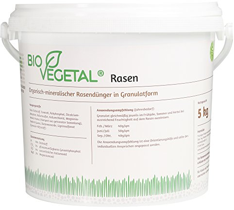 BioVegetal Engrais organo-minéral pour gazon avec guano et effet naturel à long terme grâce à la fixation des nutriments grâce au complexe argile, seau de 5 kg