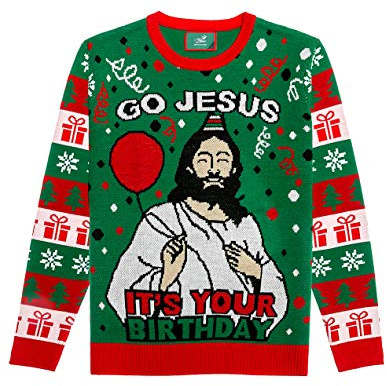 Pull en tricot pour homme et femme Motif Ugly Christmas Go Jesus It's Your Birthday, multicolore, M