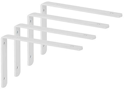 Sayayo Shelf Bracket Angle Bracket Shelf Support Corner Brace Wall Hanging 200mm, 4MM Thick Stainless Steel White Finished, 4 Pcs, EJ5208W-4P