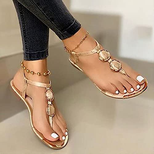 Syfinee T Strap Sandals for Women Dressy Flat Gladiator Sandals Open Toe Casual Summer Boho Sandal Beach Roman Shoes
